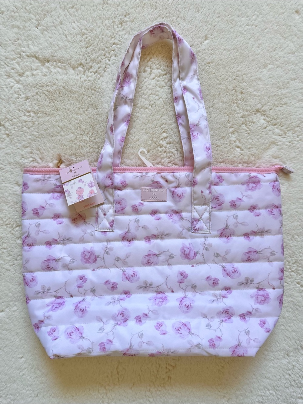 LoveShackFancy x Target - Yoobi Ribbon Rosa Quilted Tote Bag Gold Bow Zipper